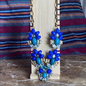 Used Elegant Blue and Gold Statement Necklace